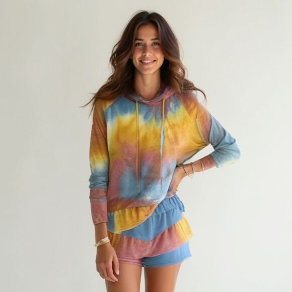 NWT Sew In Love Boutique Tie Dye soft hoodie with ruffle - L - Picture 1 of 14